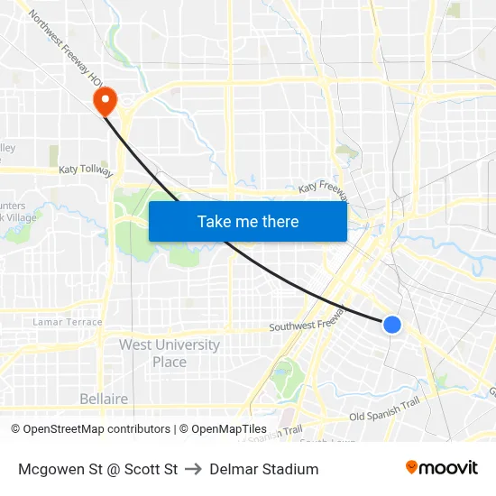 Mcgowen St @ Scott St to Delmar Stadium map