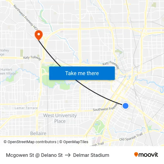 Mcgowen St @ Delano St to Delmar Stadium map