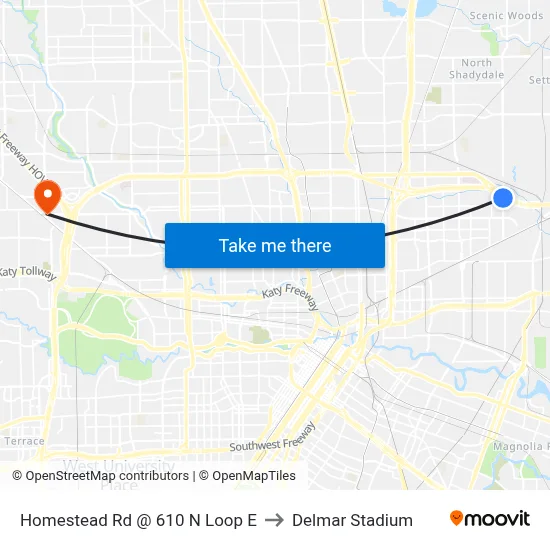 Homestead Rd @ 610 N Loop E to Delmar Stadium map