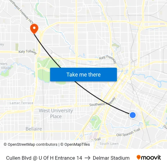 Cullen Blvd @ U Of H Entrance 14 to Delmar Stadium map