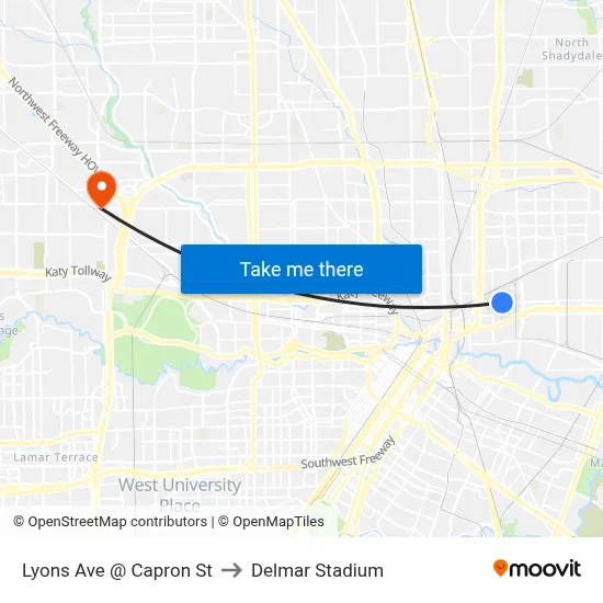 Lyons Ave @ Capron St to Delmar Stadium map