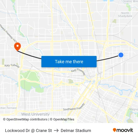 Lockwood Dr @ Crane St to Delmar Stadium map