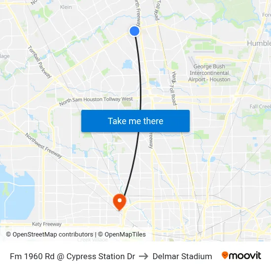 Fm 1960 Rd @ Cypress Station Dr to Delmar Stadium map