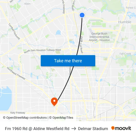 Fm 1960 Rd @ Aldine Westfield Rd to Delmar Stadium map