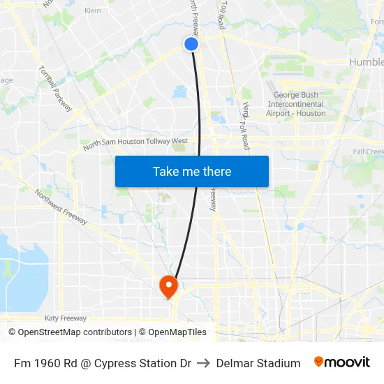 Fm 1960 Rd @ Cypress Station Dr to Delmar Stadium map