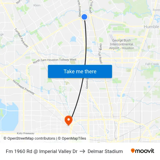 Fm 1960 Rd @ Imperial Valley Dr to Delmar Stadium map