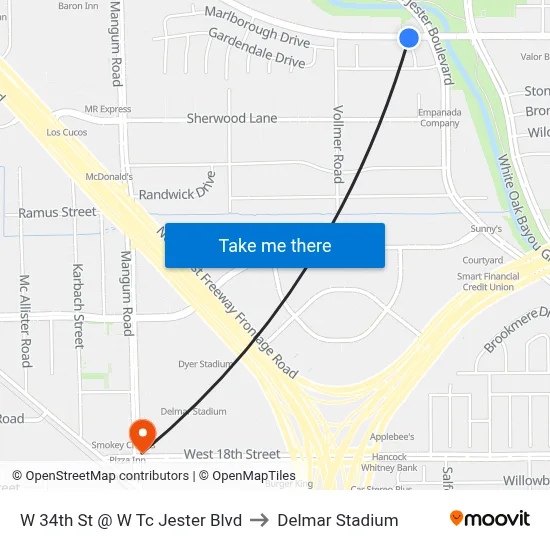 W 34th St @ W Tc Jester Blvd to Delmar Stadium map