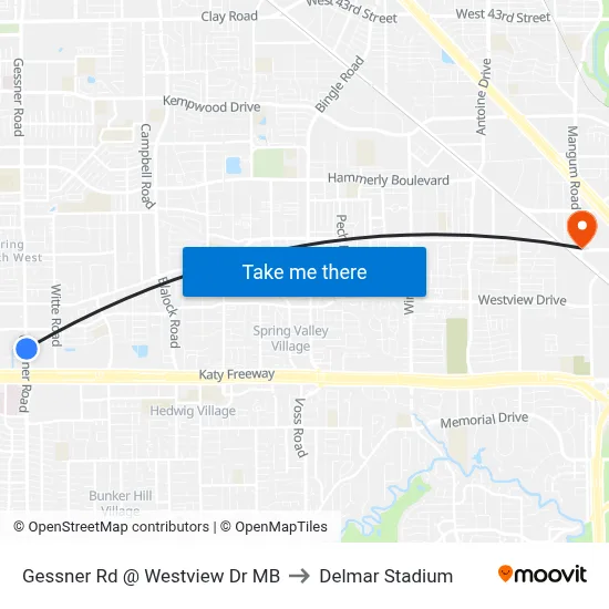 Gessner Rd @ Westview Dr MB to Delmar Stadium map