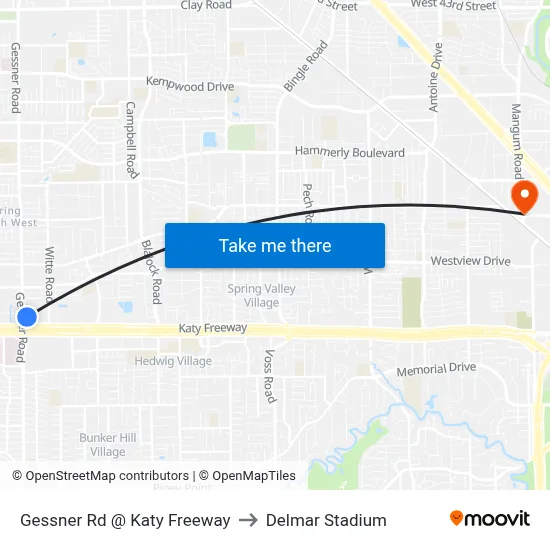 Gessner Rd @ Katy Freeway to Delmar Stadium map
