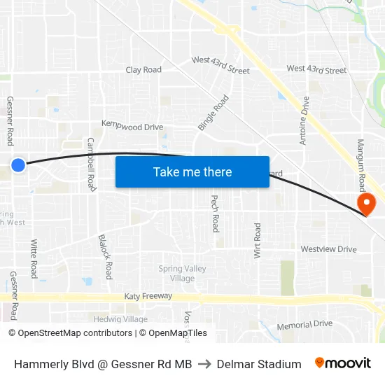Hammerly Blvd @ Gessner Rd MB to Delmar Stadium map