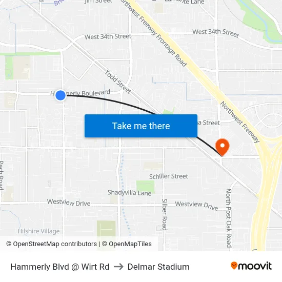 Hammerly Blvd @ Wirt Rd to Delmar Stadium map
