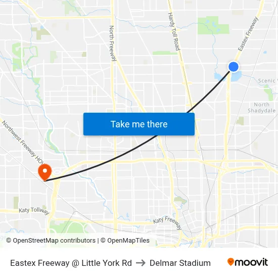Eastex Freeway @ Little York Rd to Delmar Stadium map