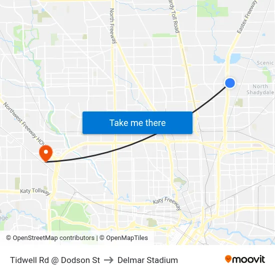 Tidwell Rd @ Dodson St to Delmar Stadium map