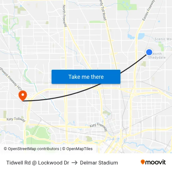 Tidwell Rd @ Lockwood Dr to Delmar Stadium map