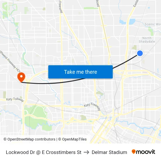 Lockwood Dr @ E Crosstimbers St to Delmar Stadium map