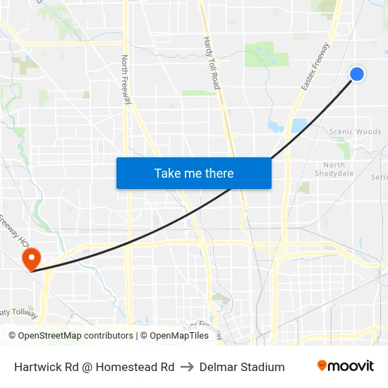 Hartwick Rd @ Homestead Rd to Delmar Stadium map