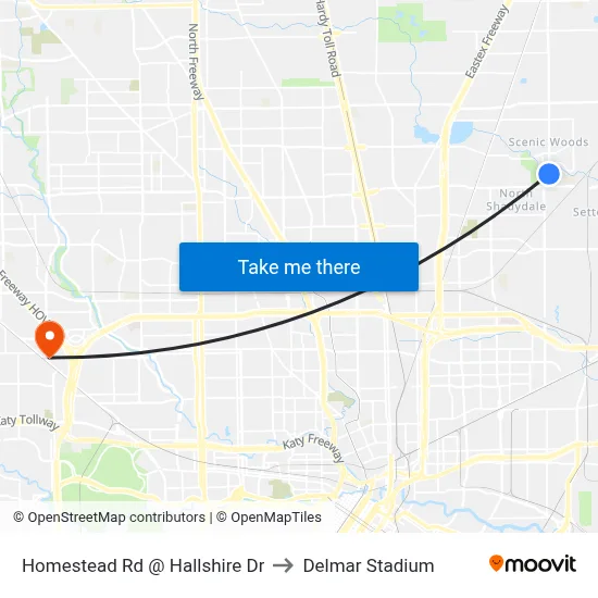 Homestead Rd @ Hallshire Dr to Delmar Stadium map