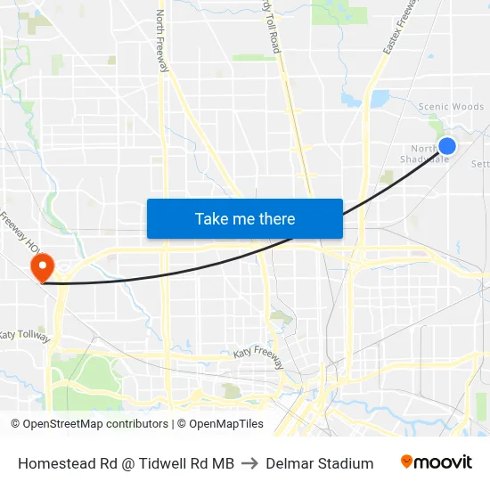 Homestead Rd @ Tidwell Rd MB to Delmar Stadium map