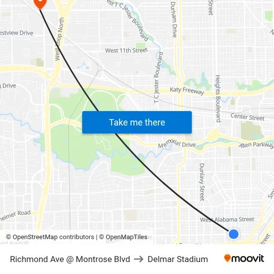 Richmond Ave @ Montrose Blvd to Delmar Stadium map