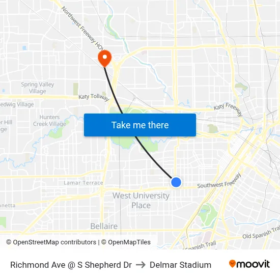 Richmond Ave @ S Shepherd Dr to Delmar Stadium map