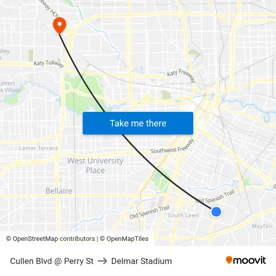 Cullen Blvd @ Perry St to Delmar Stadium map