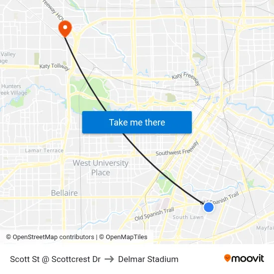 Scott St @ Scottcrest Dr to Delmar Stadium map