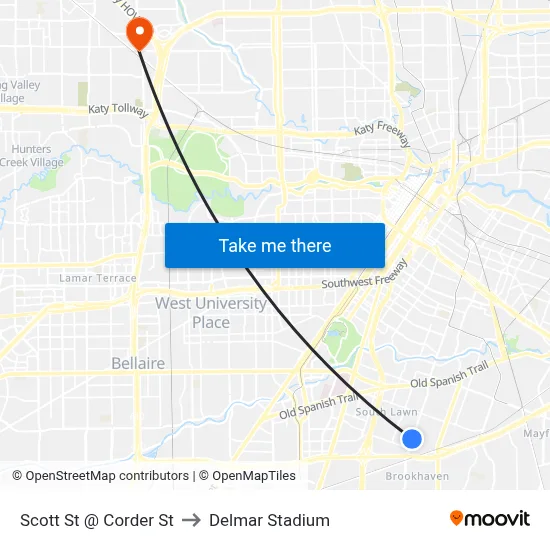 Scott St @ Corder St to Delmar Stadium map