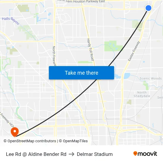 Lee Rd @ Aldine Bender Rd to Delmar Stadium map