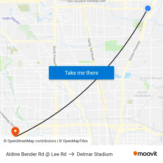 Aldine Bender Rd @ Lee Rd to Delmar Stadium map