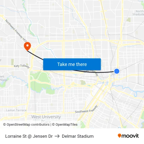 Lorraine St @ Jensen Dr to Delmar Stadium map