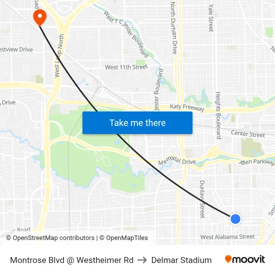 Montrose Blvd @ Westheimer Rd to Delmar Stadium map