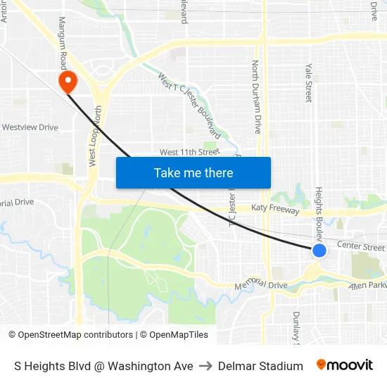 S Heights Blvd @ Washington Ave to Delmar Stadium map