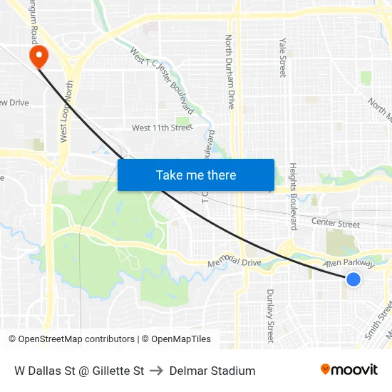 W Dallas St @ Gillette St to Delmar Stadium map