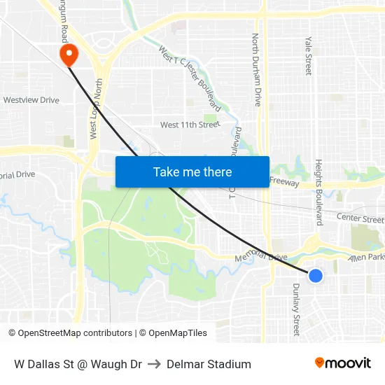 W Dallas St @ Waugh Dr to Delmar Stadium map