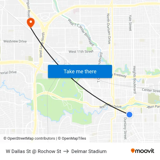 W Dallas St @ Rochow St to Delmar Stadium map
