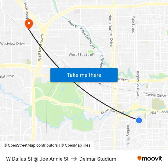 W Dallas St @ Joe Annie St to Delmar Stadium map