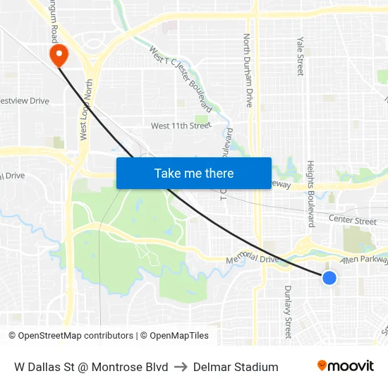 W Dallas St @ Montrose Blvd to Delmar Stadium map