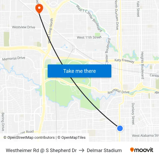 Westheimer Rd @ S Shepherd Dr to Delmar Stadium map