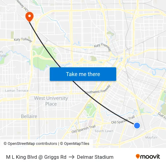 M L King Blvd @ Griggs Rd to Delmar Stadium map