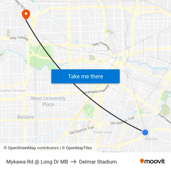 Mykawa Rd @ Long Dr  MB to Delmar Stadium map