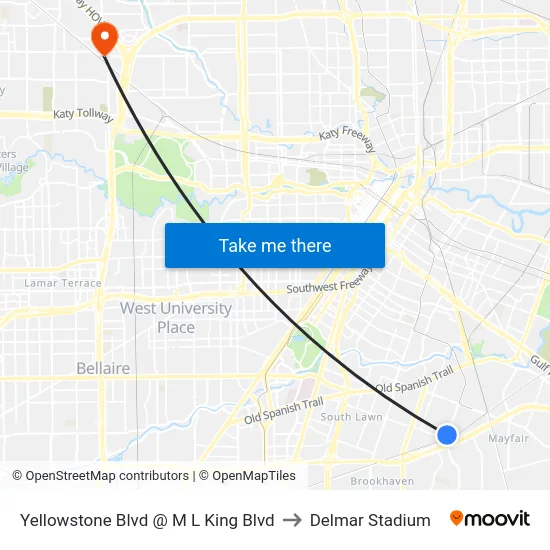 Yellowstone Blvd @ M L King Blvd to Delmar Stadium map