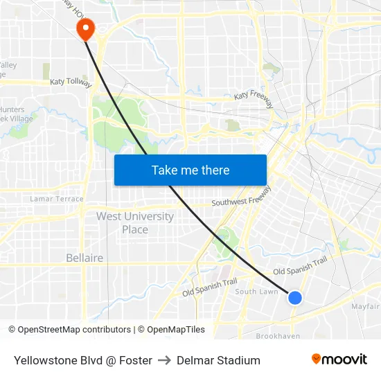 Yellowstone Blvd @ Foster to Delmar Stadium map