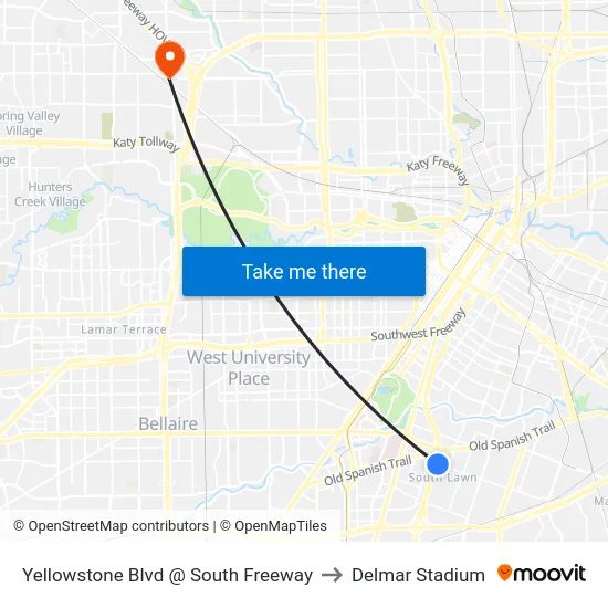 Yellowstone Blvd @ South Freeway to Delmar Stadium map