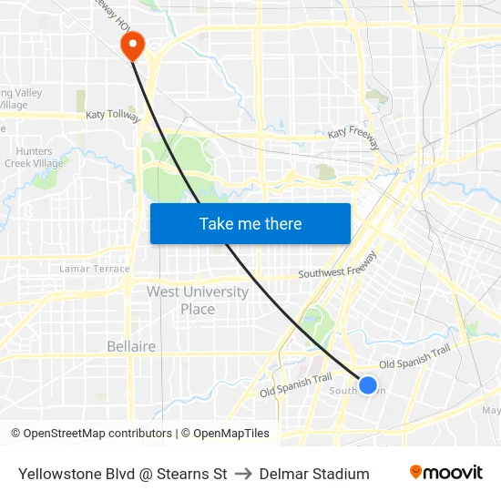 Yellowstone Blvd @ Stearns St to Delmar Stadium map