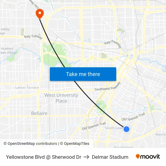 Yellowstone Blvd @ Sherwood Dr to Delmar Stadium map