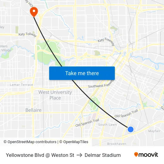 Yellowstone Blvd @ Weston St to Delmar Stadium map