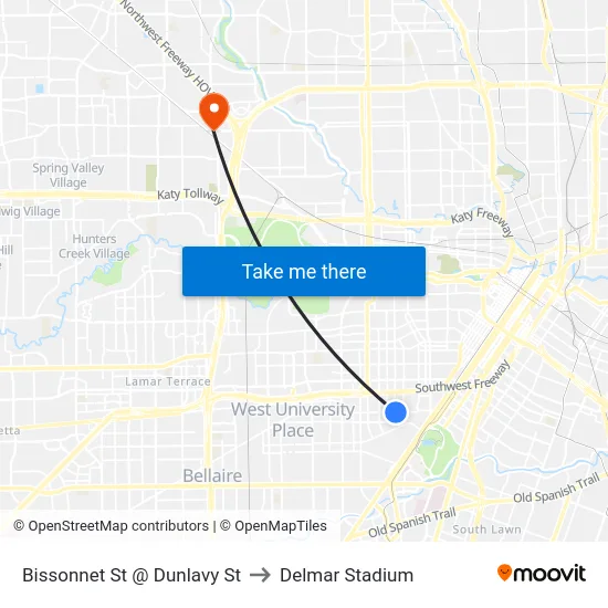 Bissonnet St @ Dunlavy St to Delmar Stadium map