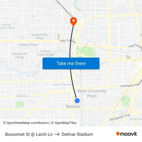Bissonnet St @ Larch Ln to Delmar Stadium map