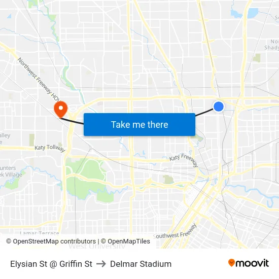 Elysian St @ Griffin St to Delmar Stadium map