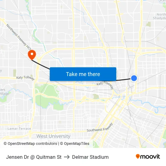 Jensen Dr @ Quitman St to Delmar Stadium map